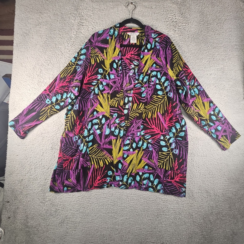 Ulla Popken Cardigan Womens 24/26‎ Floral Hawaiian Gauzy Beachy Coastal Luxury